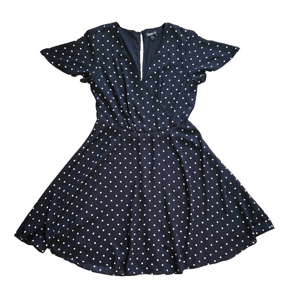 🖤 Express Polka Dot Flutter Sleeve Fit & Flare Dress - Black 🖤 - Picture 2 of 9
